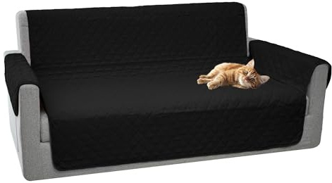 Comart - Housse de Canapé Majestic - avec Accoudoirs - Housse Matelassée - Réversible - Anti-Rayures - pour Chiens et Chats - Lavable en Machine - Antidérapant - Noir - Canapé 2 Places