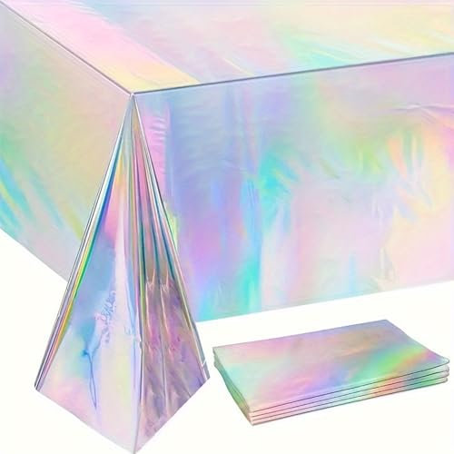 Eestfy 3 Tovaglie Arcobaleno Monouso in Alluminio Impermeabili Anti Macchia Rettangolari Lavabili Copritavola per Decorazione Festa,Multi Colored