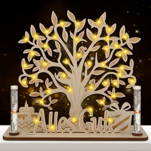 Comius Sharp Geldbaum Geschenk aus Holz, LED Geldgeschenke Verpackung, Personalisierte Geldgeschenke Geburtstag aus Holz, Geldbaum Hochzeit, für Geschenke, Hochzeiten, Partys, Geburtstage, Jubiläen