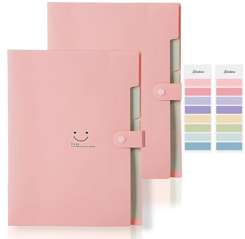 Fächermappe A4, Dokumentenmappe A4 Mit 12 Fächern Und 16 Stück Etiketten, Praktische Ordungsmappe, Document Organizer Für Büro, Schule, Auf Reisen Und Familie(Rosa)