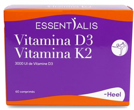 Essentialis Vitamine D3 + K2 – 4000 UI de D3 et 100 µg de K2 – Haute biodisponibilité – Contribue à maintenir des niveaux adéquats de vitamine D – 60 comprimés – 2 mois