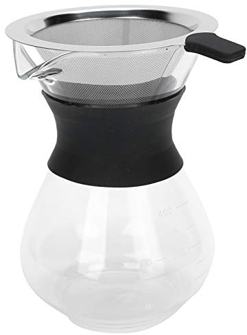 KIMISS Cafetería de Vidrio Reutilizable con Filtro de Acero Inoxidable - Manual de Goteo para Elaboración de Cerveza Personalizada (400ml)