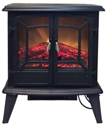 Stufa elettrica con camino indipendente, effetto legna e fiamma 3D, stufa portatile for interni, nera Camino a vapore