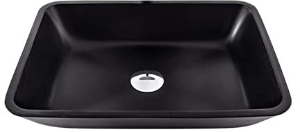 Lavabo De Baño De Vidrio Negro Mate, Instalación sobre Encimera, Lavabo Rectangular para Tocador, Lavabo Artístico con Desagüe Emergente De Latón, para Guardarr