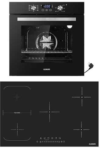 KB ELEMENTS Kit de cuisinière autonome - Four encastrable de 60 cm - Plaque à induction de 59 cm - Fonction maintien au chaud - Barbecue - Air chaud (plaque à induction de 77 cm, noir/argent)