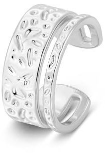 ALEXCRAFT Anello Argento Aperto Regolaili Anello con Doppio Strato Effetto MartellatoFascia 6.5mm+2mm Anellio Donna Uomo Elegante