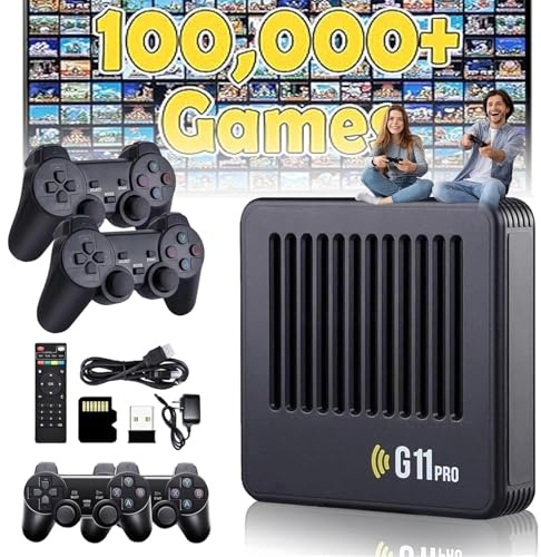 HOPASRISEE Retrowave G11 Pro 100000 Spiele, 2026 Upgrade G11 Pro Konsole mit Vier Drahtlosen Dual Controllers, 4K Retro Spielekonsole, Plug & Play, Kindheit Neu Erleben(256G-100000,4 Gamecontroller)