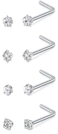 LaurITAMI 4 stycken näspiercing plugg rostfritt stål 20 g 22 g näspiercing stick CZ nässtavar nostril piercing kvinnor män silver guld näsa piercing näsa, Rostfritt stål