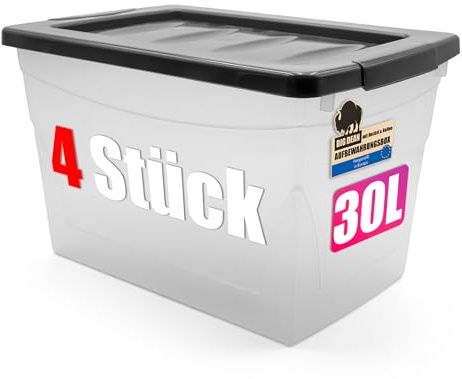 BigDean 4x 30 L Aufbewahrungsbox mit Deckel groß Plastikbox mit Deckel