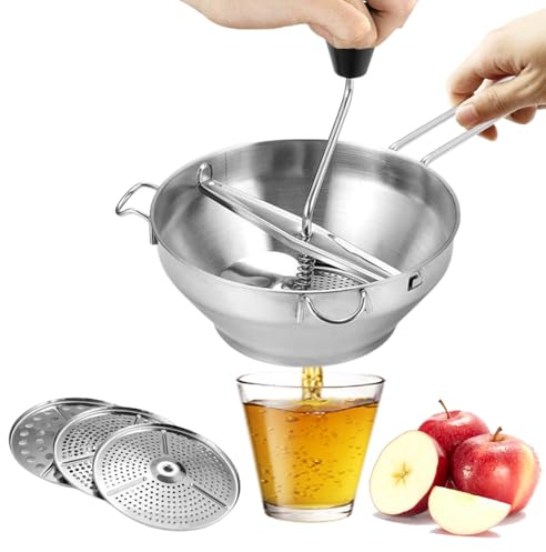 Molinillo De Alimentos De Acero Inoxidable - Molinillo De Alimentos De Manivela Con 3 Discos Intercambiables | Molino De Granos Manual Para Triturar, Rallar Y Hacer Puré De Frutas, Verduras, Comida Pa