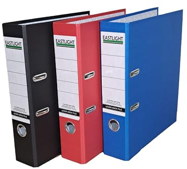 Noti A4 Lever Arch Files – Pack of 3 (Black, Red & Green) | 70mm Spine | Durable Lever Arch Mechanism, Metal Rado Locks, Compressor Bar & Spine Label | Sturdy Document Storage Folders