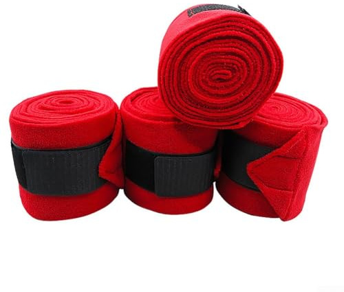 4 bende per gambe di cavallo, fasce in pile per spettacolo, protezione efficace dei tendini e dei vasi sanguigni (rosso)