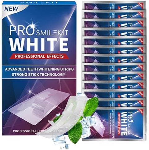 28 Pièces Bandes De Blanchiment Dentaire, Teeth Whitening Strips, Blanchiment Des Dents Rapide, Douces pour les Dents, Efficacement Les Taches De Café/Thé/Vin, Résultats Visibles Rapidement