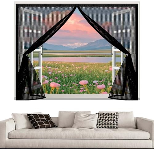 Fliegengitter Balkontür 145 x 200 cm Ohne Bohren, Automatisches Schließen, Mit Starken Magneten, Klettband Oben, Insektenschutz&Belüftung, Fliegennetz Vorhang für Balkon, Schwarz