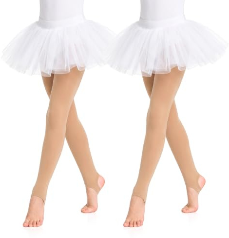 Bafiwu 2 Pairs 60 Denier Tan Ballet Tights Girls, Dance Tights, 5-8 Years