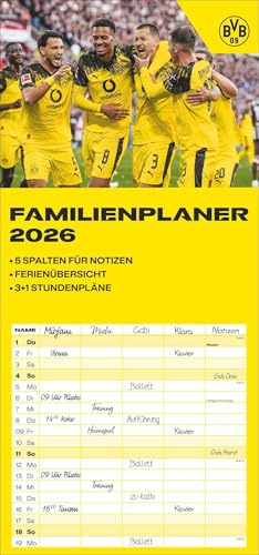 BVB Familienplaner 2026: Der Kalender für Fußball-Familien: Terminplaner mit 5 Spalten und den Stars des BVB. Ein Familien-Kalender mit viel Platz für Notizen. (Familienplaner Heye)