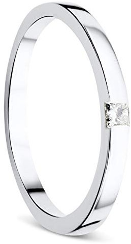 OROVI Ring für Damen Schmuck Weißgold 9 Karat/ 375 Gold Diamant Solitär VerlobungsRing mit Diamant Prinzessschliff 0.06 ct