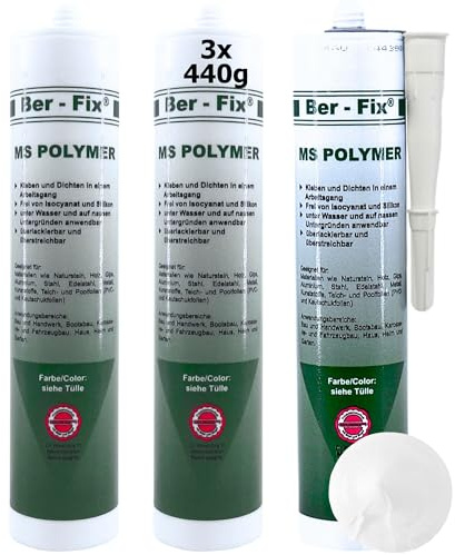 Ber-Fix MS Polymer Weiß Sanitär Fuge 3er Pack | MS Polymerkleber Weiß Sanitär Fuge 3er Pack: elastischer Kleb- und Dichtstoff