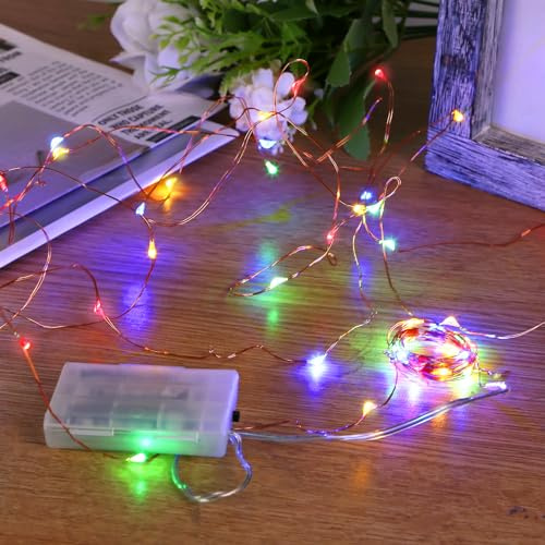 Sunniu LED Lichterketten,2Pack Mini Lichterketten mit Batteriebetrieb und Sternenhimmel aus Kupferdraht, Batteriebetriebene Leuchten für Schlafzimmer,Weihnachten,Partys,Hochzeit(5m/16ft Multi-colored)