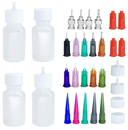 Mehrzweck-Präzisions-Applikator DIY JAC-Flasche für Henna-Set | Klebstoffauftragsflaschen 4 Stk.1 Unze.Flasche mit 4 Stk.Verschlusskappen und 16 Stk.Nadelspitzengrößen
