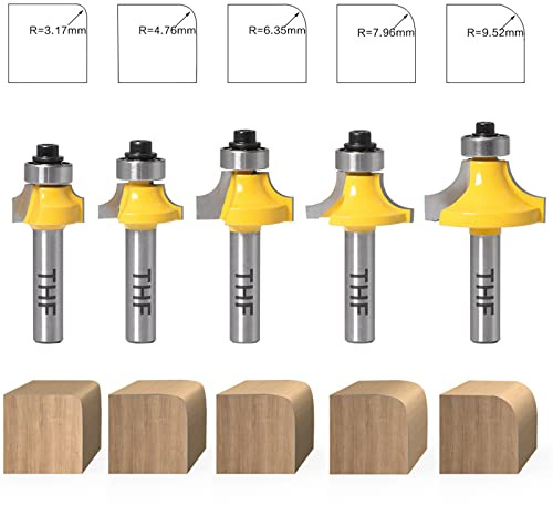 THF 5 Stück Runde Über Fräser Bits, 8 mm Rundfräser Standard Fräser Set Schaftfräser Fräser Rundkante Fräser Fräser Holzfräser Werkzeug Holzbearbeitungsset