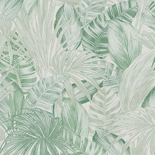 Feuille de palmier | Papier peint vert amande 36820-2 | Jungle intissé vinyle pour salle de bain & salon