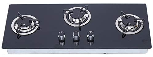 28'' Black Built-in LPG Gas Hob 3 Burner Cooktop Portable Countertop Dual Fuel Cooker for RV Camper Caravan Outdoor Apartments