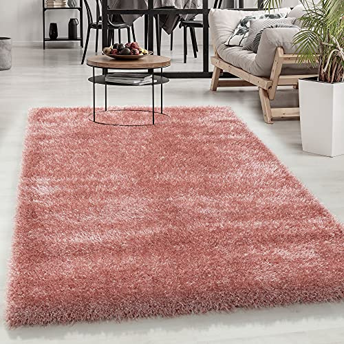 Carpetsale24 Teppich Wohnzimmer Shaggy Einfarbig 120 x 170 cm Rosa - Hochflor Schlafzimmer Luxuriös Kuschelig Super Weich Flauschig Langflor 50 mm Florhöhe Rechteckig