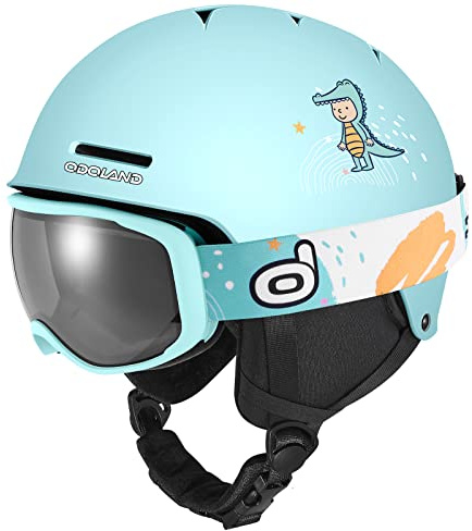 Odoland Kinder Skihelm und Skibrille Set, Snowboardhelm für Jungen und Mädchen, Verstellbar Schneehelm mit Robuste PC-Schale und EPS-Schaum zum Skifahren