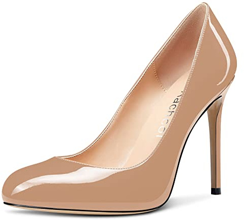 Aachcol Femmes Aiguille Escarpins Fermé Rond Bout Haut High Talon Heel Slip-on Chaussures Mariage Bureau Classique 10 CM