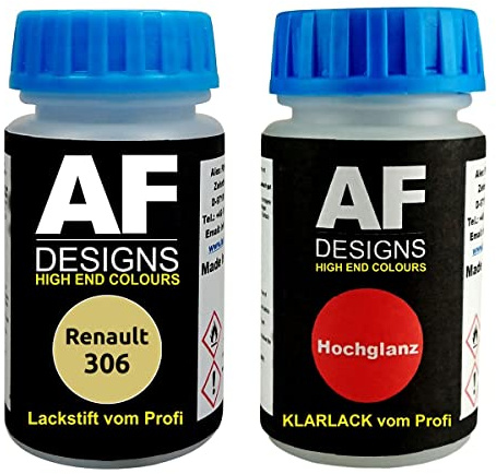 Stylo de retouche compatible avec Renault 306 Jaune Anis + Set de peinture automobile comprenant vernis transparent et peinture de base, 50ml chacun