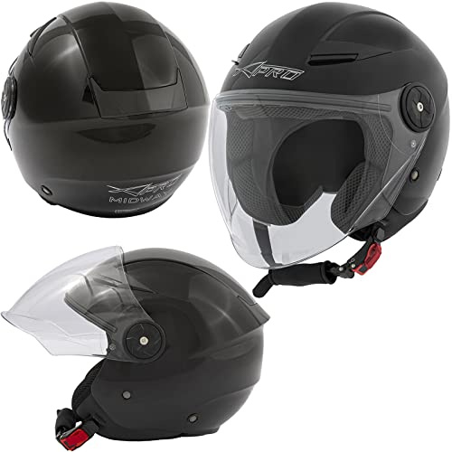 Casque Moto City Jet Certificat ECE 22 Long Visière Scooter Noir M
