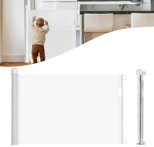 Aufun Trappskyddsgaller utdragbart dörrskyddsgaller, trapphusgaller, avstängningsgaller med barnsäkerhetssystem, dra ut 0–180 cm, för små barn, baby, (180 cm, vit)