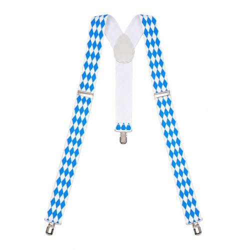 BF Souvenirs Bayerische Hosenträger BAVARIA blau-weiß – Trachten & Party Hosenträger für Damen & Herren – Oktoberfest, Volksfest, Fasching, Karneval, JGA, Mottoparty & Kostüm