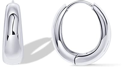 PAVOI Rhodium Plated 925 Sterling Silver Post Small Chunky Hoops Earrings - Thick Lightweight Gold Hoop Earrings for Women