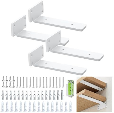 Regalwinkel 15 cm (0.5 cm) Dicke, 4 Pack Schwebende, Versteckte Regalhalterungen, Rustikale Industrie Regalhalterungen Mit Modernem Eisen Finish - Weiß