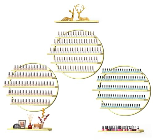 Kalolary 6 Pezzi Scaffali per Smalti per Unghie Montati Parete Metallo, 5 Livelli Espositore Rotondo Oro Vetrine Cosmetici Rossetto Profumo Mensola Muro Organizzatori Essenziali Casa Spa Nail Salon