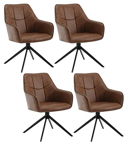 WOLTU Sillas de Comedor, Juego de 4 Sillas de Cocina Giratoria, Patas de Metal, Sillas con Reposabrazos para Salon, Dormitorio o Comedor, Piel sintética Vintage, Marrón Claro, EZS10hbr-4