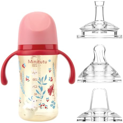 Qshare 3 in 1 Bicchiere Antigoccia Bambini Tazza con Cannuccia e Beccuccio 240ml,Tazza Learn To Drink Cup con Cannuccia ponderata e anti-fuoriuscita per Bambino 6 9 12 Mesi (Rosa)