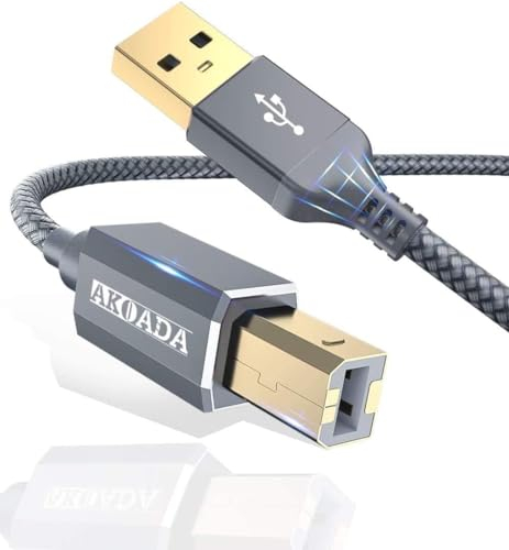 AkoaDa Cavo per stampante USB 10FT, cavo scanner USB A a USB B 2.0 (Grey)