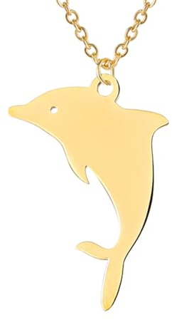 TEAMER Halskette Delfin Ring Edelstahl Niedlicher springender Delfin Anhänger Delfin Liebhaber Tier Boho Sommer Meer Schmuck Für Frauen Männer