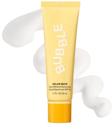 Bubble Skincare Solar Mate Mineral Face Sunscreen Broad Spectrum SPF 40 - Zinc Oxide Sunscreen with Blue Light Protection & Ginseng Extract - Sheer, Lightweight Coverage With No White Cast (50ml)
