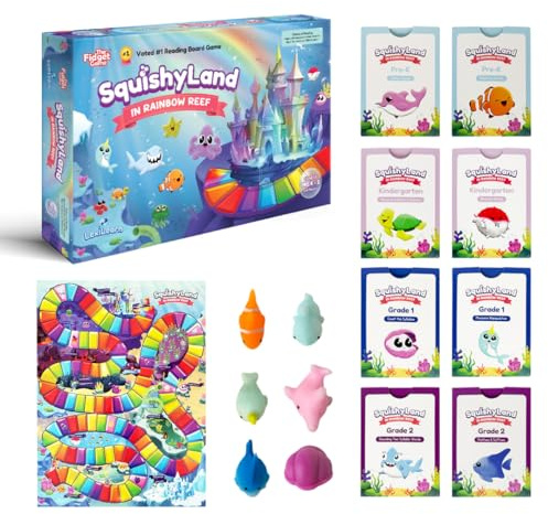 The Fidget Game SquishyLand in Rainbow Reef - Educational & Phonics Kindergarten Learning Activities for Children in Pre-K to 2nd Grade - Mochi Squishy Toys Set with Board Game (2-6 Players)