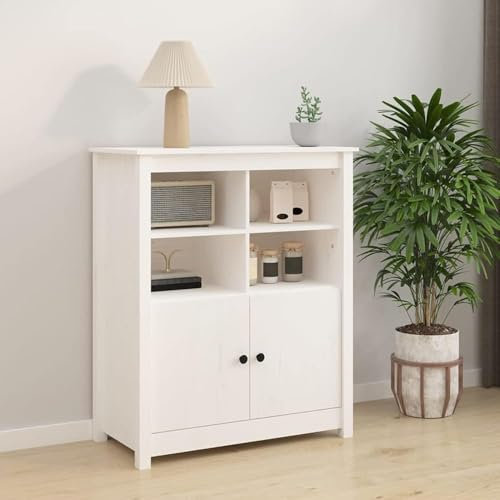 GYDUHYE Sideboard Weiß 83x41,5x100 cm Massivholz Kiefer Wohnzimmerschränke Wohnzimmermöbel Buffet Beistellschrank Küchenschränke Esszimmerschränke Flurschrank
