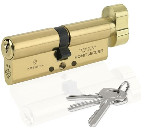 Home Secure™ Thumb Turn Euro Cylinder Door Lock TS007 1 Star Security Rated with 3 Keys, Anti-Bump, Anti-Drill, Anti-Pick, Anti-Screw for UPVC, Wooden, Composite Doors (Satin Brass, 35mm X 35mm)