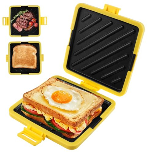 Microwavable Toastie Maker, Microwave Toasted Sandwich Maker Wireless Silicone Sandwich Grill Non-stick Coating & Rapid Heating Bread Baking Pan for Cooking Delicious Crispy Sandwiches (Yellow)