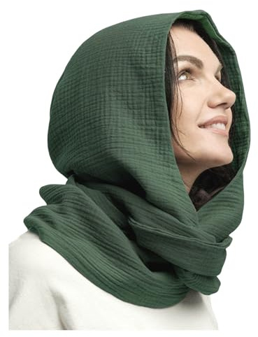 Herren Damen Kapuzenschal Winterschal Crinkle Vintage Weicher Schal Ski Gadget (Green, One Size)