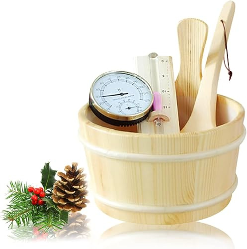 YISNDYA Sauna Bucket, 4L 5-Piece Sauna Complete Set Sauna Bucket with Ladle Made Finnish Pine Wood Sauna Accessories Sauna Bucket Infusion Bucket