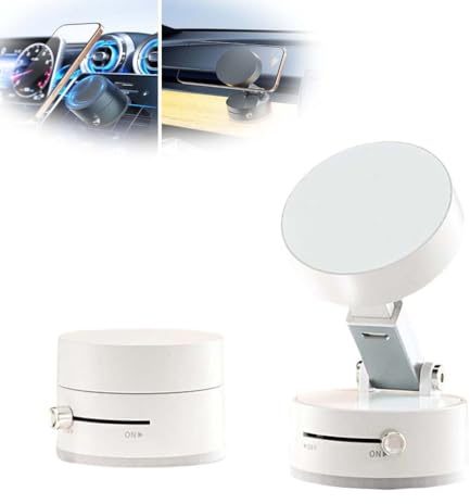 LUCKKY Vacuum Suction Magnetic Holder, 360° Adjustable Phone Mount, Strong Magnetic Car Phone Holder (White)