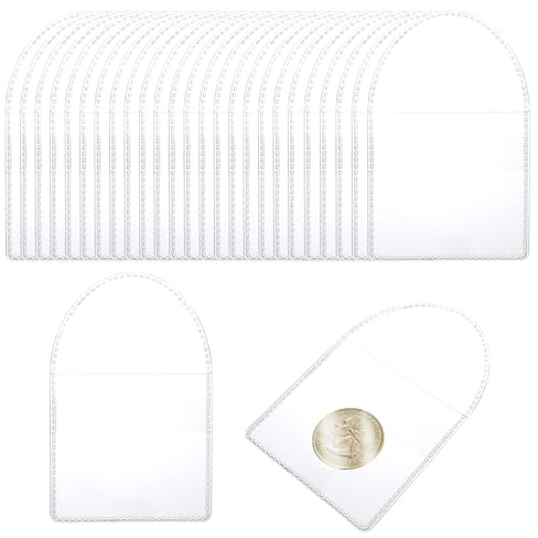 Mabor 25Pcs Coin Sleeves 2.1 x 2.1 Inches Clear Coin Protectors Single Pocket Small Pouches for Coin Storage Individual Plastic Coin Holders for Coin Currency Bills Collectors with Round Cover